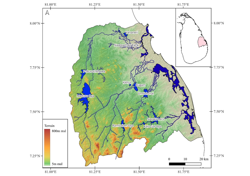 Batticaloa catchment terrain map