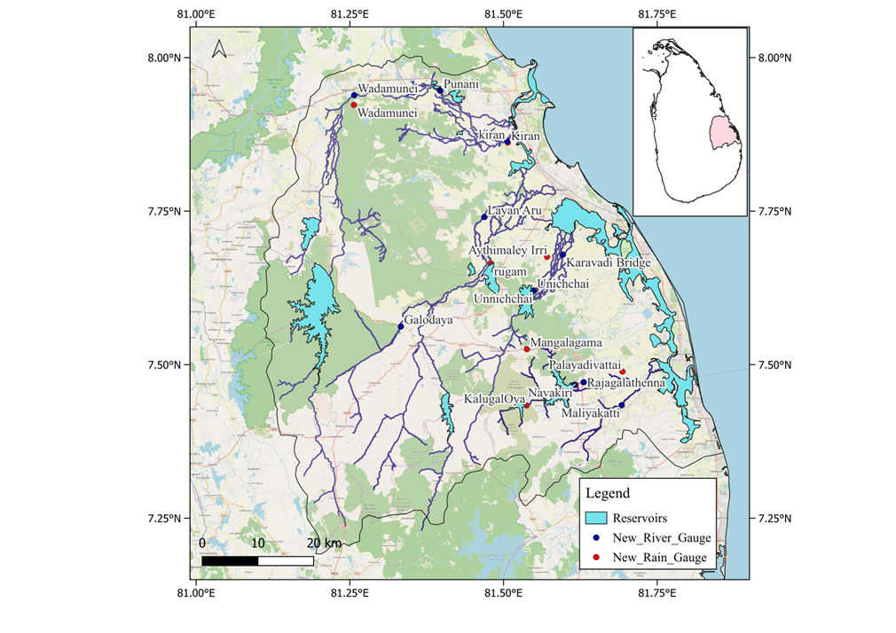 Gauge network map showing rain and river gauge locations